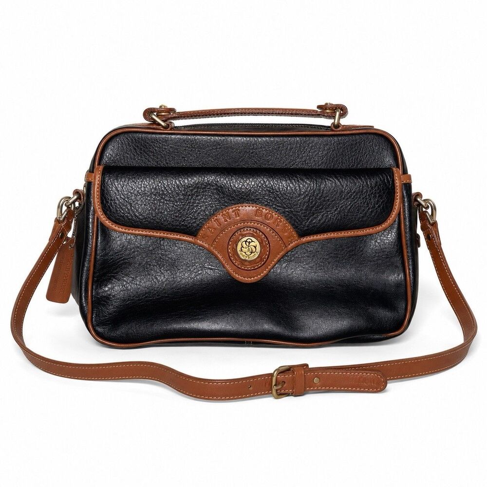 Vintage Saint Borse Genuine Leather Black & Cognac Crossbody Bag
